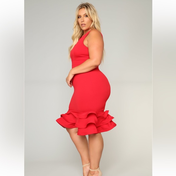 FASHIONNOVA Red Ruffle Midi Dress - Picture 2 of 2